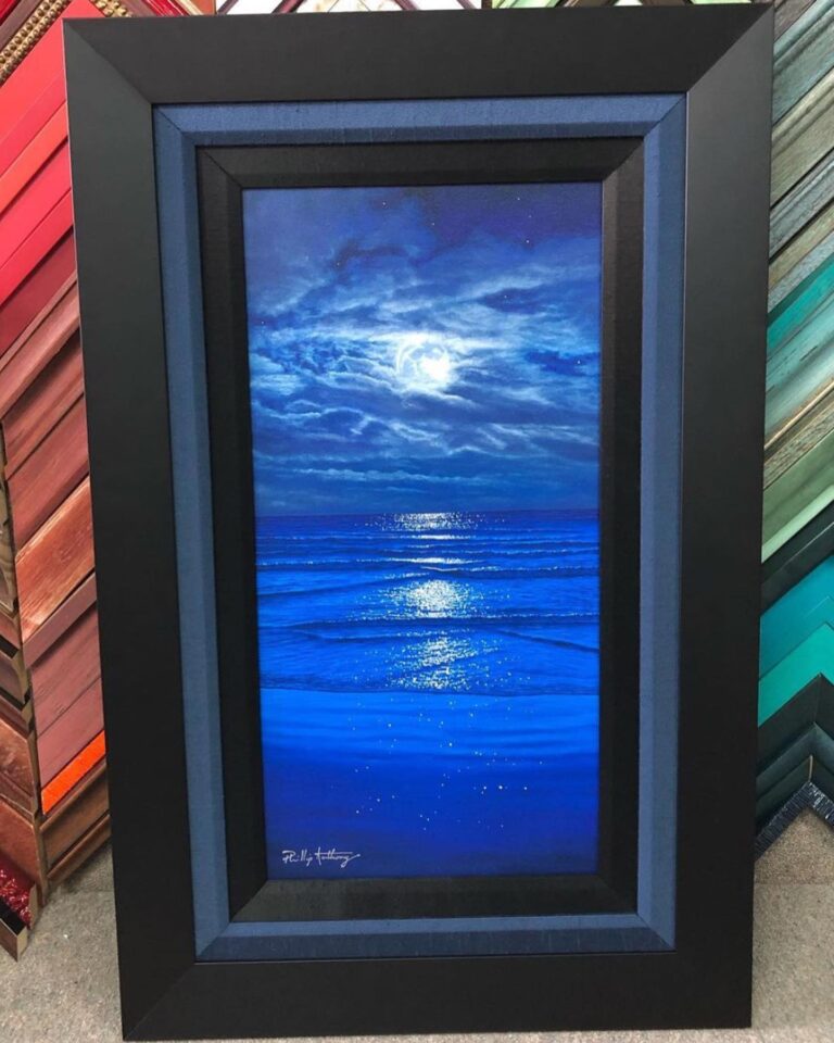 From The Frame Masters Gallery(@theframemastersgallery) "'Heavenly Grace' @phillipanthonysignaturegallery. Stacked two of @franksfabrics liners and topped it with a simple black frame from @ampfframes.”